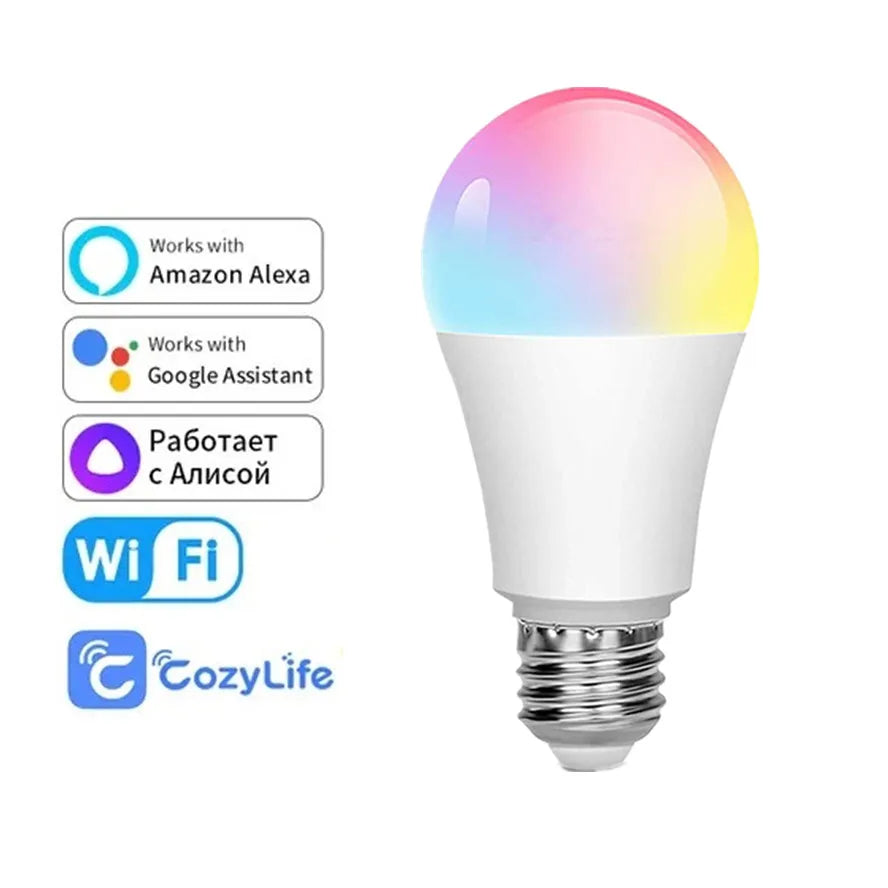 8Pcs 15W WiFi Smart Light Bulb E27 LED RGB Lamp Work with Alexa/Google Home 85-265V RGB+White Dimmable Timer Function color Bulb