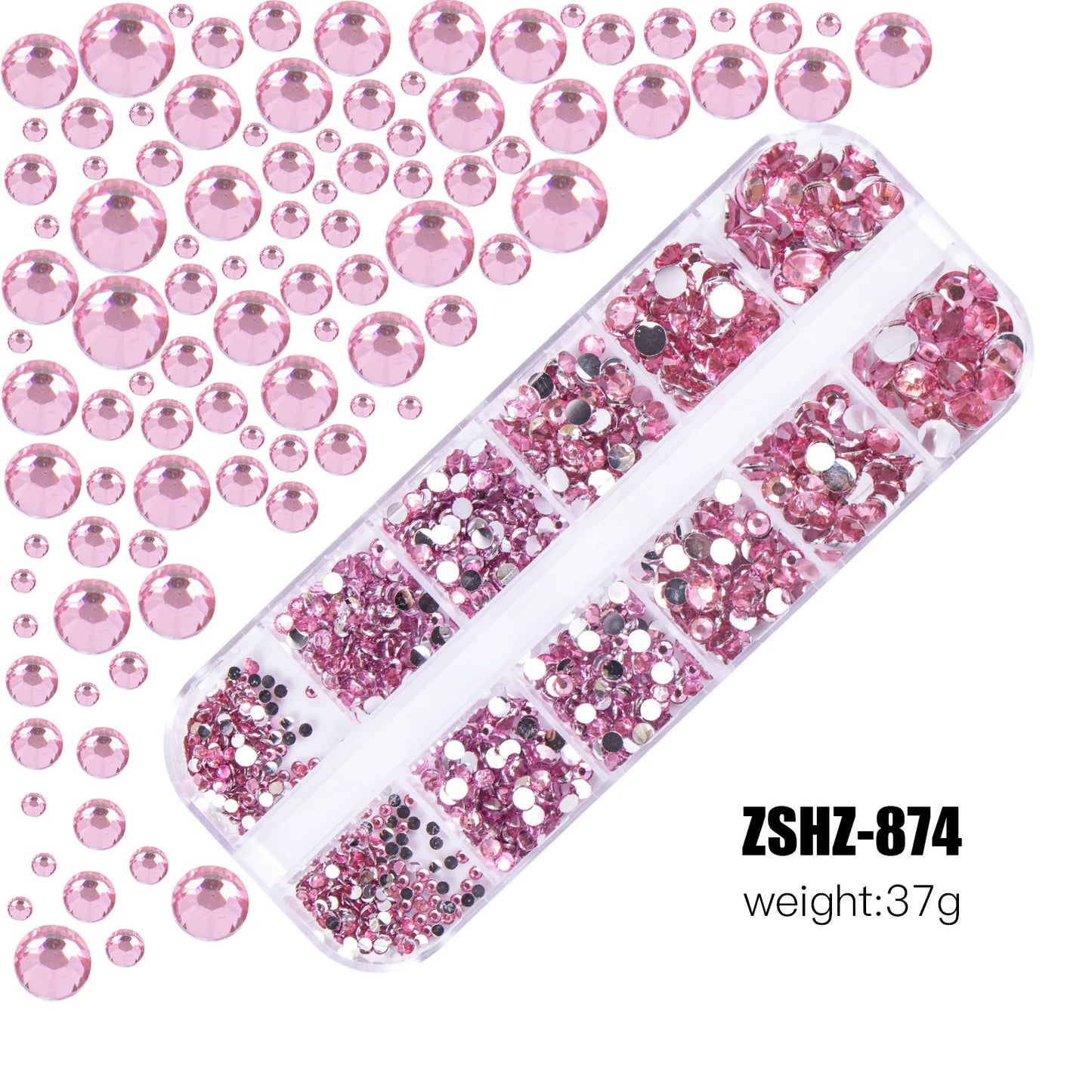 2400pcs+ Shiny Clear Crystal Gems Nail Rhinestones 1.5-4mm Mixed Round Glass Stone Flatback Nail Charms 12grids Nail Diamond DIY