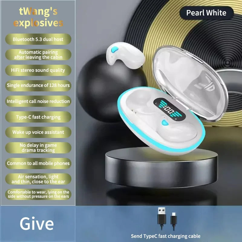 Sleep Wireless Earphone TWS Bluetooth 5.3 Headphones Hidden Earbuds IPX5 Waterproof Noise Reduction Sports Headset