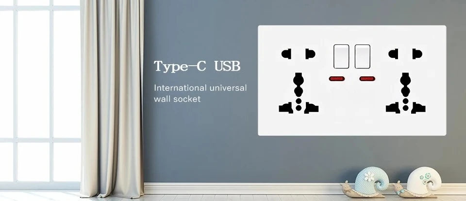 UK Standard 13A Switched Wall Socket with Dual USB Charger Ports LED Indicator Standard Size Easy Fit Wall Mounted USB Power