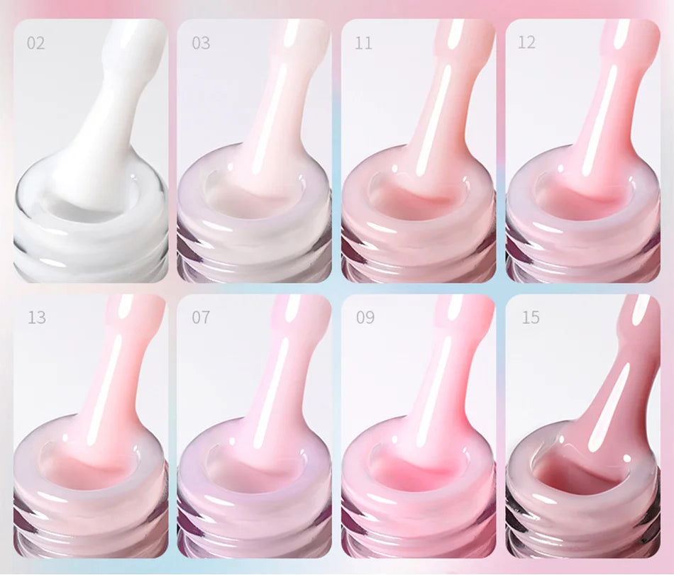 BORN PRETTY 15ml Jelly Nude Rubber Base Gel Natural Milky White Clear Semi permanent Self-Leveling Soak Off UV LED Gel Varnish