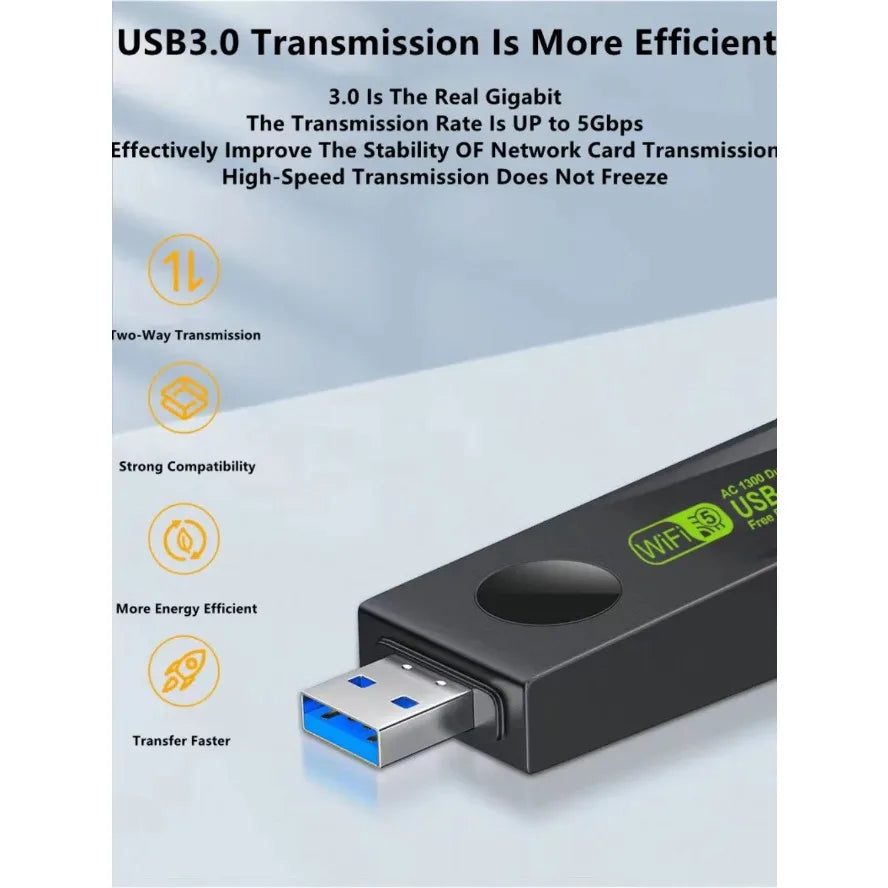 1300Mbps USB3.0 WiFi Adapter Dual Band 2.4G+5Ghz Wireless WiFi Dongle Antenna USB Ethernet Network Card Receiver for PC Desktop