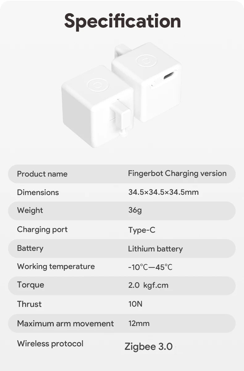 Tuya Zigbee Smart Touch Fingerbot Plus Type-C Rechargeable Robot Button Pusher Arm Switch Works With Alexa Google Home Alice