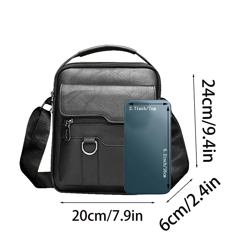 Multi-purpose men's shoulder bag for work, PU crossbody briefcase with handle, professional casual daypack