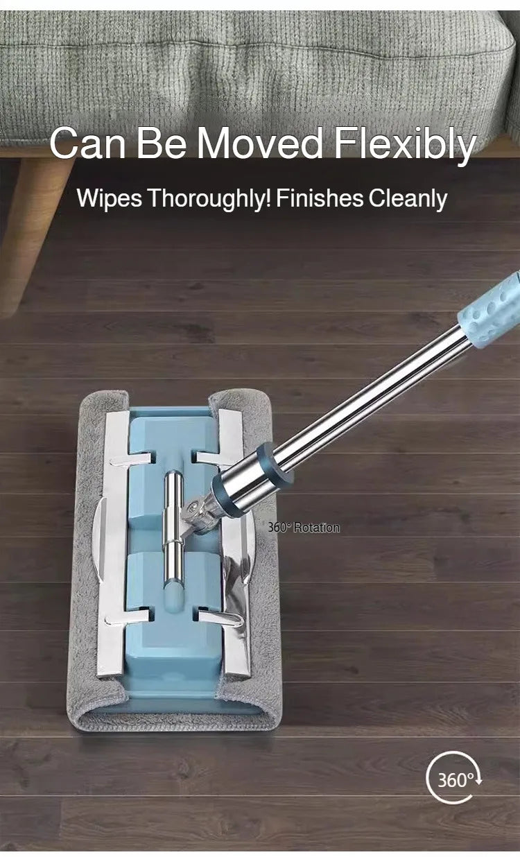 Lazymen Steel Clamp Flat Mop No Hand Wash Needed Floor Cleaning Tool Home Use Stainless Steel Pole Fine Fiber Cloth Dust Pusher