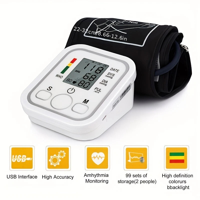 Digital Arm Blood Pressure Meter Cuff Medical Automatic Pressure Tonometer Tensiometer Heart Rate Pulse Meter BP Monitor Healthy