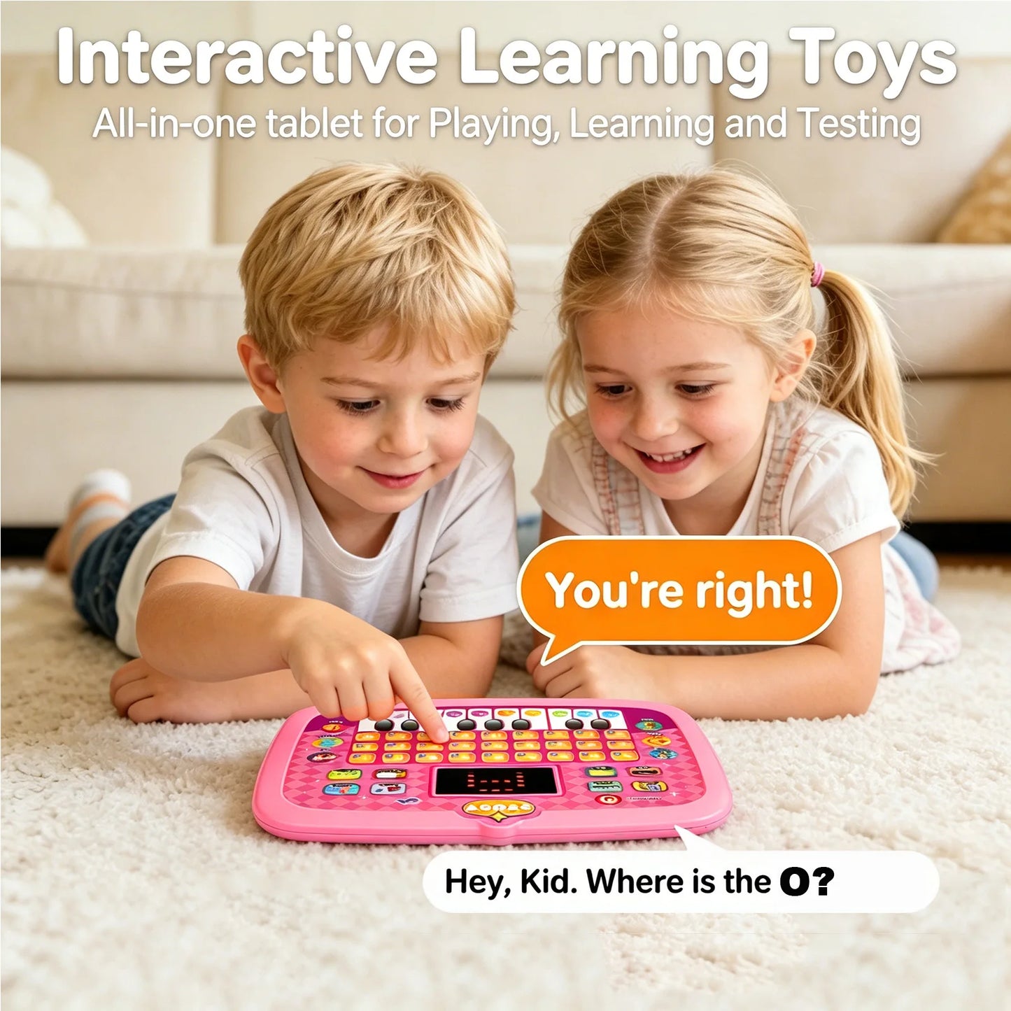 English/Spanish/Russian/Portuguese Interactive Learning Tablet for Kids 3-5, Educational Toys Learn Alphabet, Number, Music & Wo