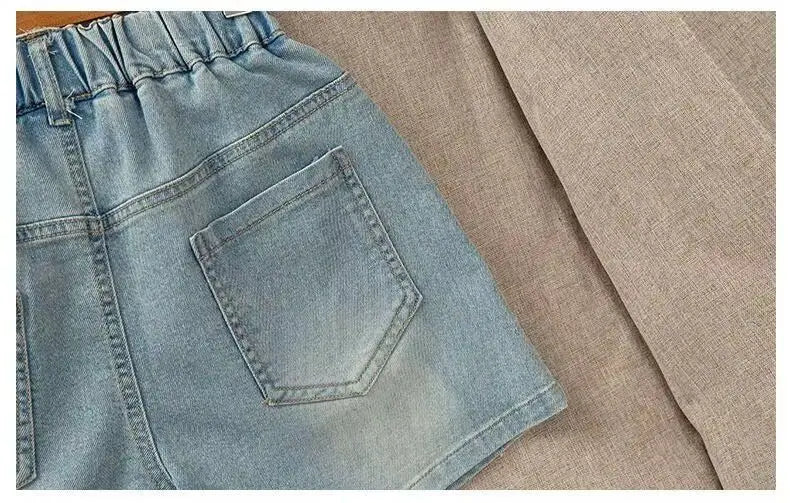 New Summer Girls Shorts Jeans Fashion Embroidery Bow Short Denim Pants For 2-12 Years Kids Clothes Children Cotton Trousers
