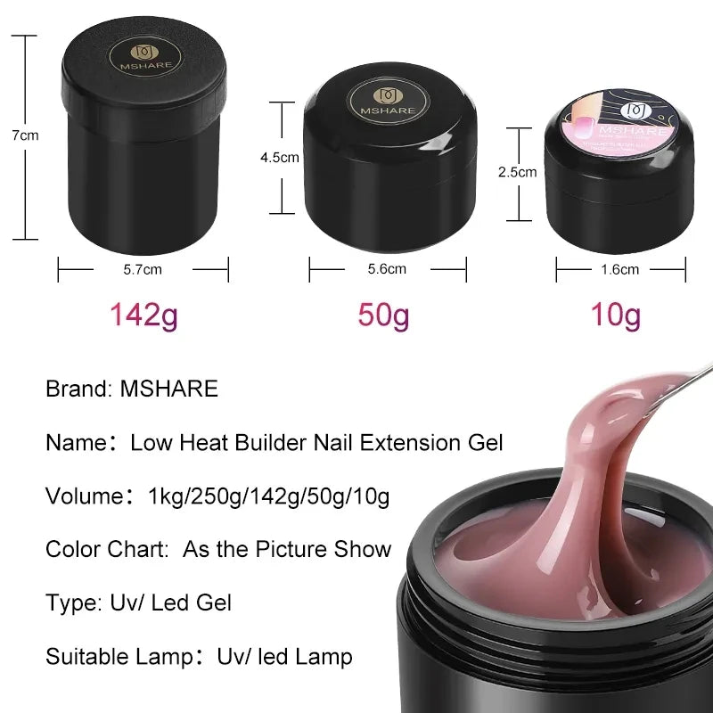 MSHARE 50ml Baby Pink Builder Nails Gel Hema Tpo Free Gel Nail Construction Self Leveling Gel for Nail Extension UV Led