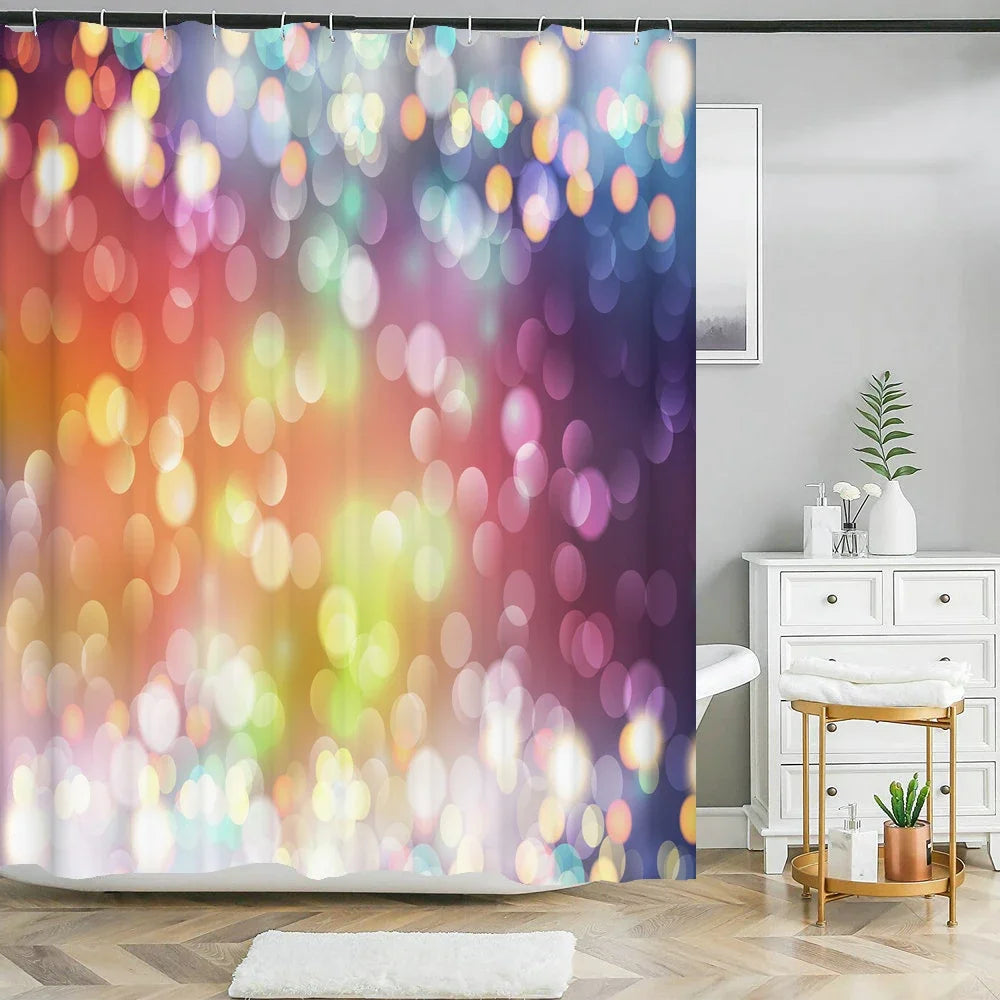 Colorful Rainbow Stripes Printed Shower Curtain Sparkling Diamond  Bathroom Curtain With Hook Waterproof Polyester Bath Screen