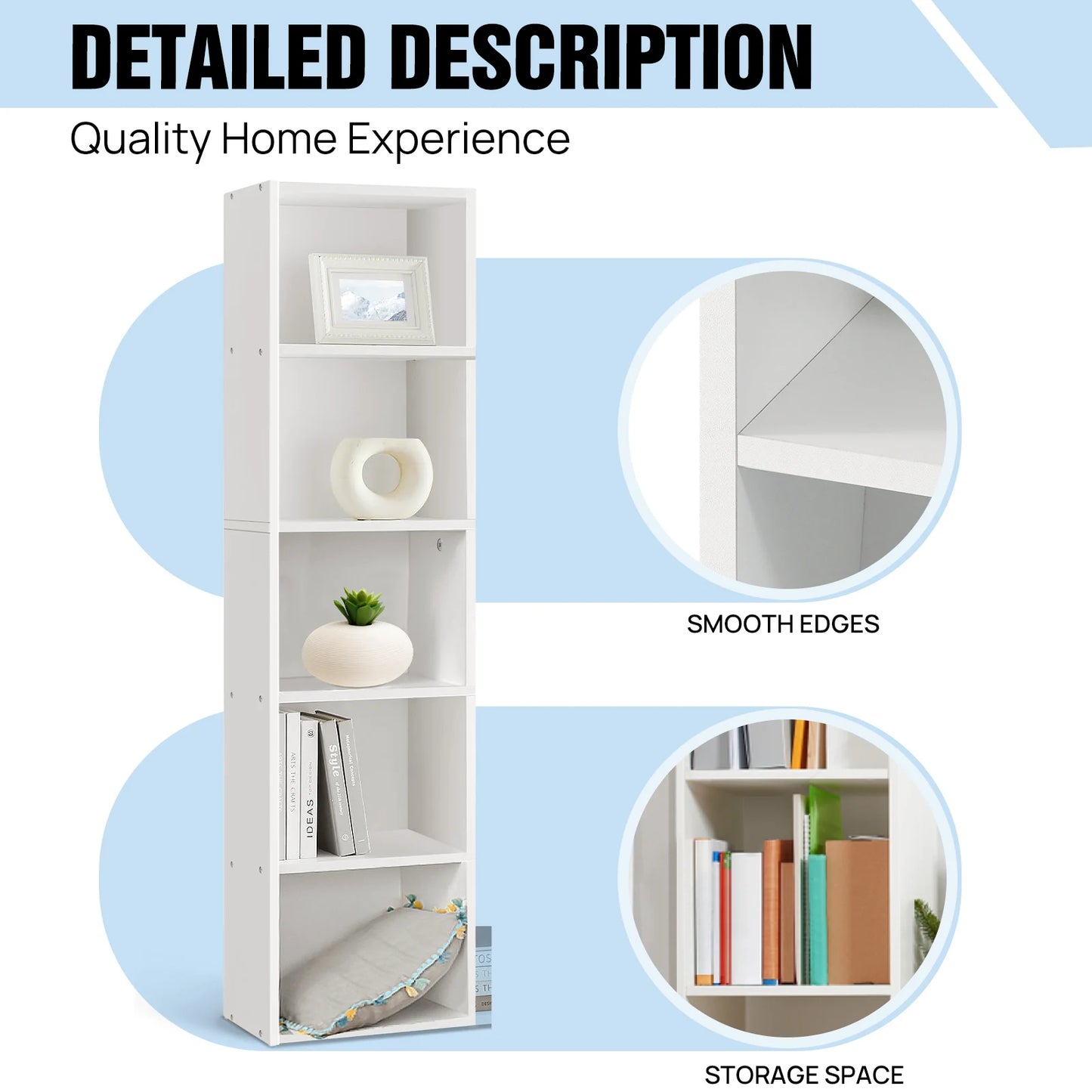 Cube Bookcase, 5 Tier Storage Cabinet, Wooden Display Shelf, Floor Standing Cabinet, Office, Living Room, Bedroom Furniture
