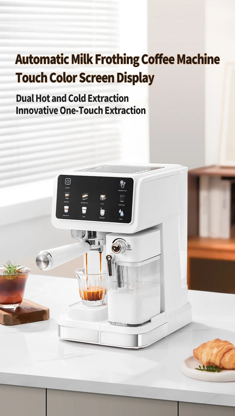 Multifunctional fancy coffee machine,Automatic milk frothing and cleaning functions,Cold/Hot Extraction ,Intelligent color scree