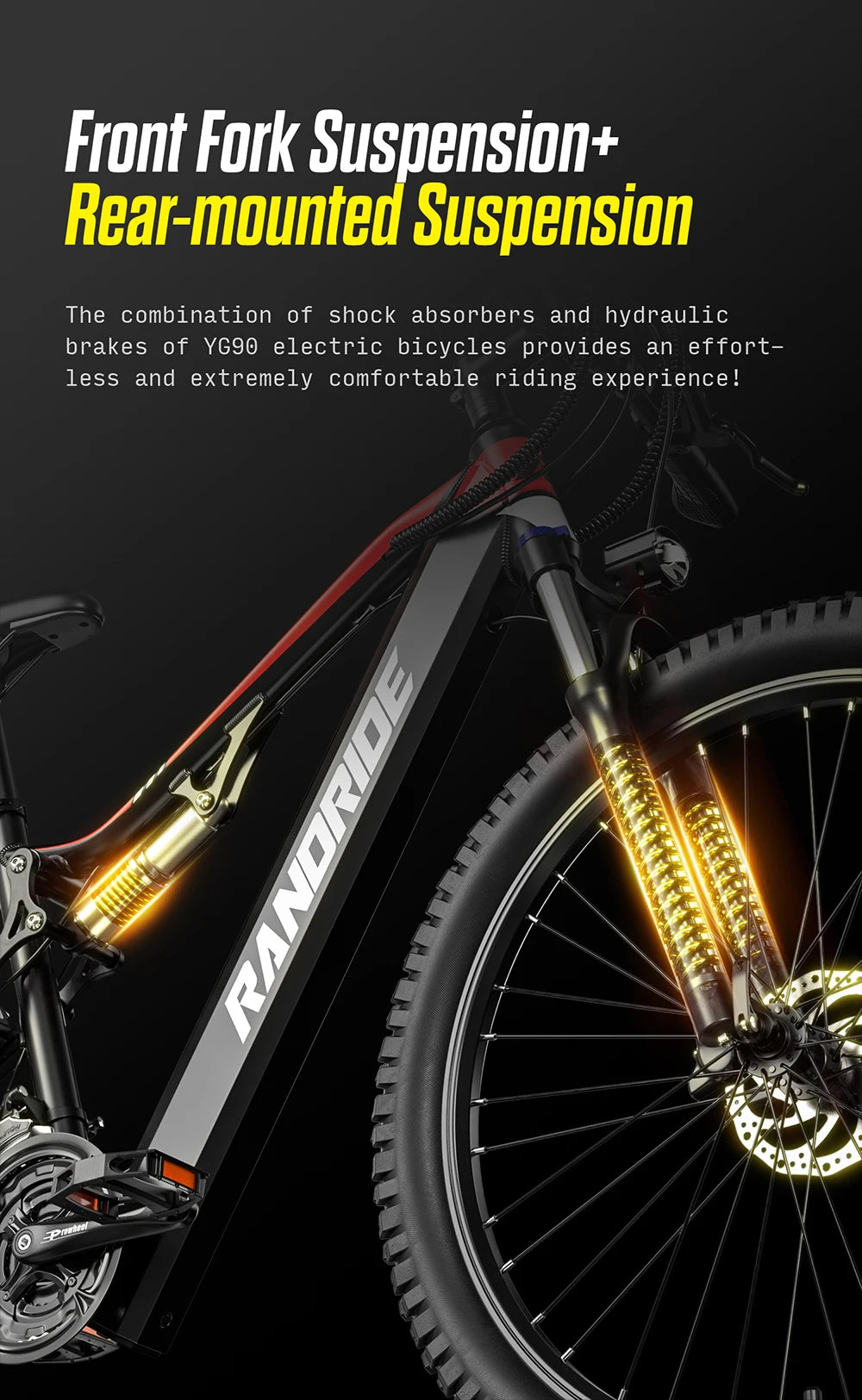 RANDRIDE Electric Bike YG90 48V 17Ah Battery 1000W Motor 27.5" Mountain Bicycle Full Suspension With Hydraulic Brake 21 Speeds