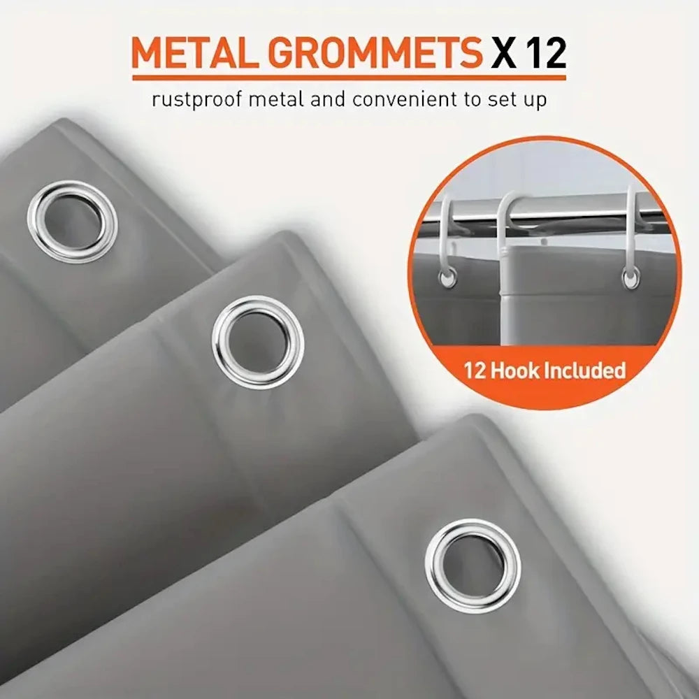 1pc Gray Shower Curtain Liner with Weighted Magnets Plastic Hooks and Durable Metal Grommets Bathroom Curtain Bath Curtain