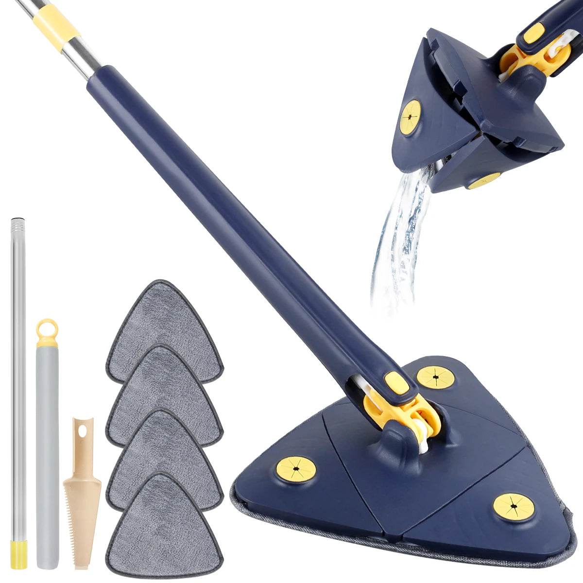 New Telescopic Triangle Mop Adjustable Squeeze Wet and Dry Use Water Absorption 360° Rotatable Spin Cleaning Mop Home Floor Tool