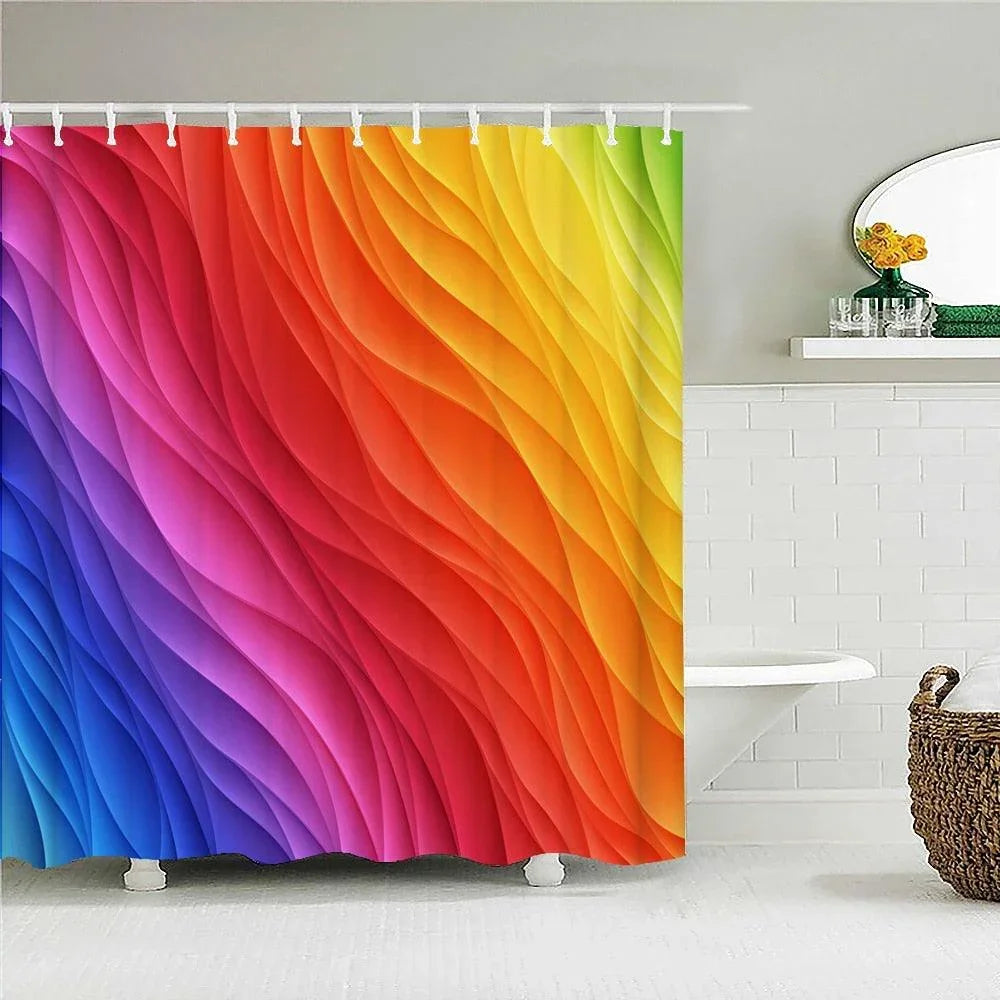 Colorful Stripes Shower Curtain Waterproof Polyester Fabric Geometry Bathroom Curtain 180 x 200cm with Hooks Shower Curtain