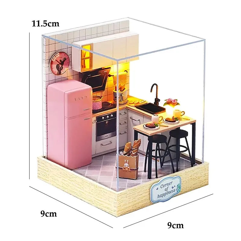 3D Puzzles Wooden Coffee Shop Mini Dollhouse Kit DIY Handmade Assembly Building Dollhouses Toys For Kids Birthday Gifts