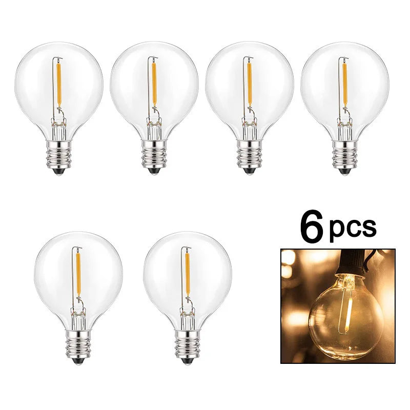 5-25PCS Vintage G40 Led String Light Replacement Bulb 1W 3V 120V 220V Plastic Shatterproof Globe Ball Lamp E12 Base 2700K Edison