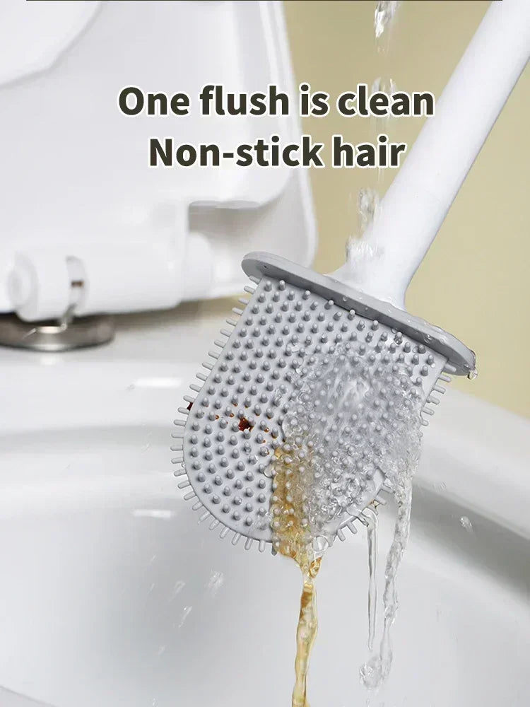 Hanging Silicone Toilet Brush Cleaner with Long Handle Flexible Cleaner Bathroom Brush Quick Drying Holder Bathroom Accessories