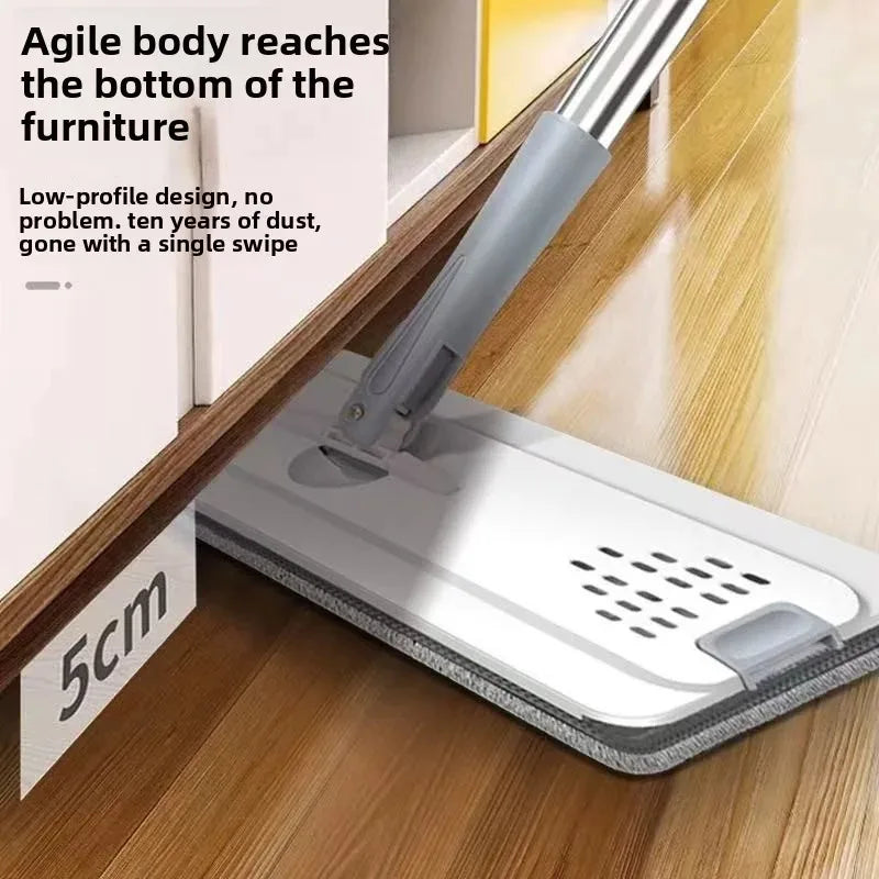 Hands-Free Squeeze Flat Mop and Bucket Set 33cm Large Self-Wringing Floor Cleaning Tool Dry Wet 360 Spin with 4 Pads Home