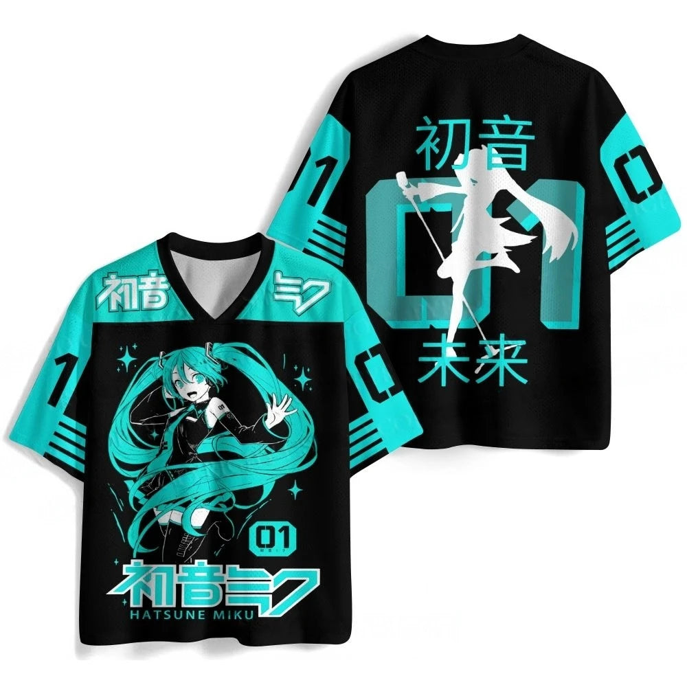 Summer New  Virtual Idol Hatsune Miku Sports Jersey Short Sleeve Kids/Adult Kawaii Role Play Breathable Quick Drying T-shirt Top