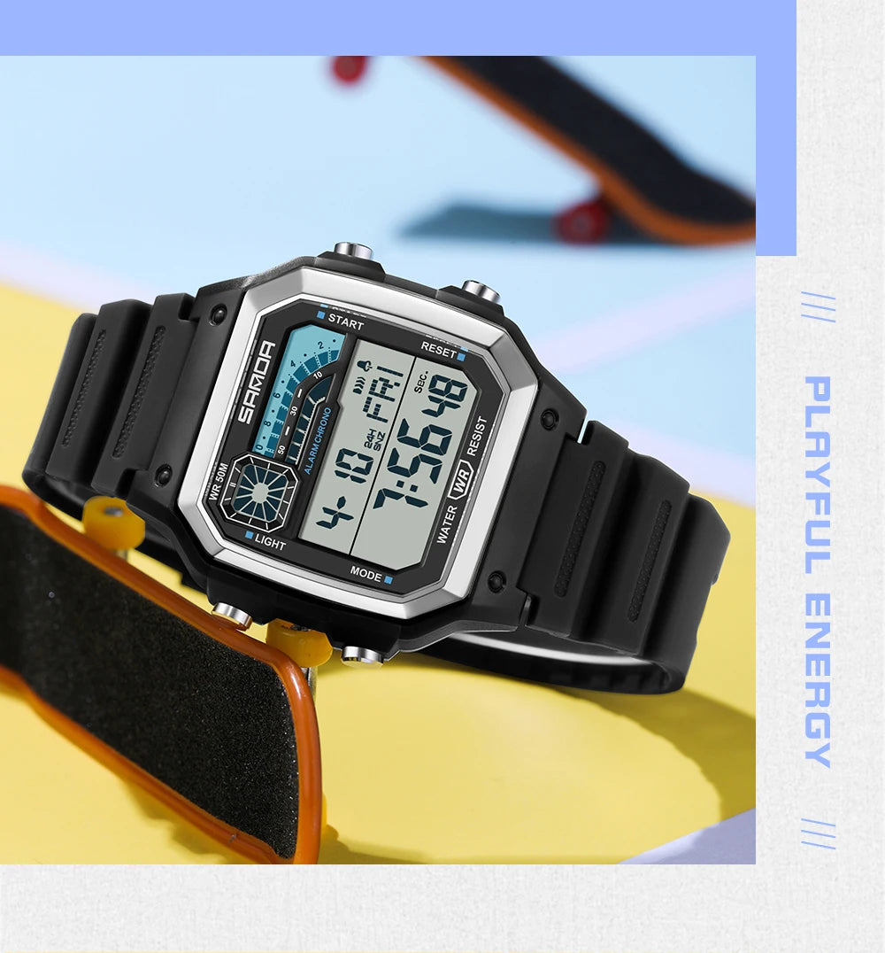 SANDA Outdoor Sport Electronic Watch Men Multifunction Watches Alarm Clock Chrono Waterproof LED Digital Double Time Watch