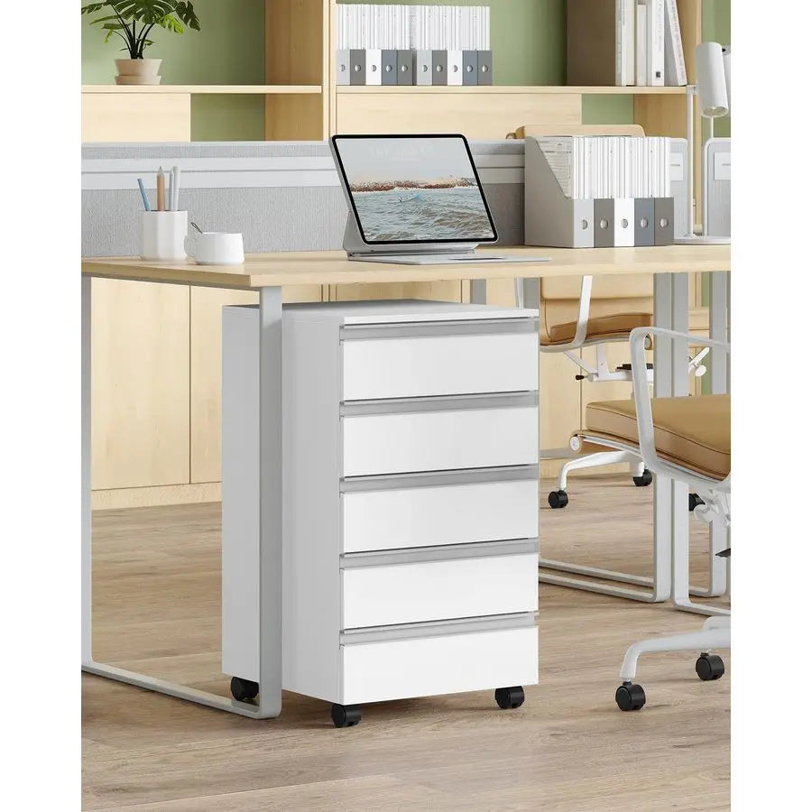 5Drawer Mobile File Cabinet, Filing Cabinet with Lock and Wheels, Under Desk Storage, Fits A4, Legal, Letter, for Home, Office