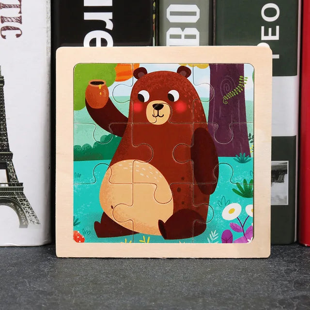 11X11CM Kids Wooden Puzzle Cartoon Animal Traffic Tangram Wood Puzzle Toys Educational Jigsaw Toys for Children GiftS