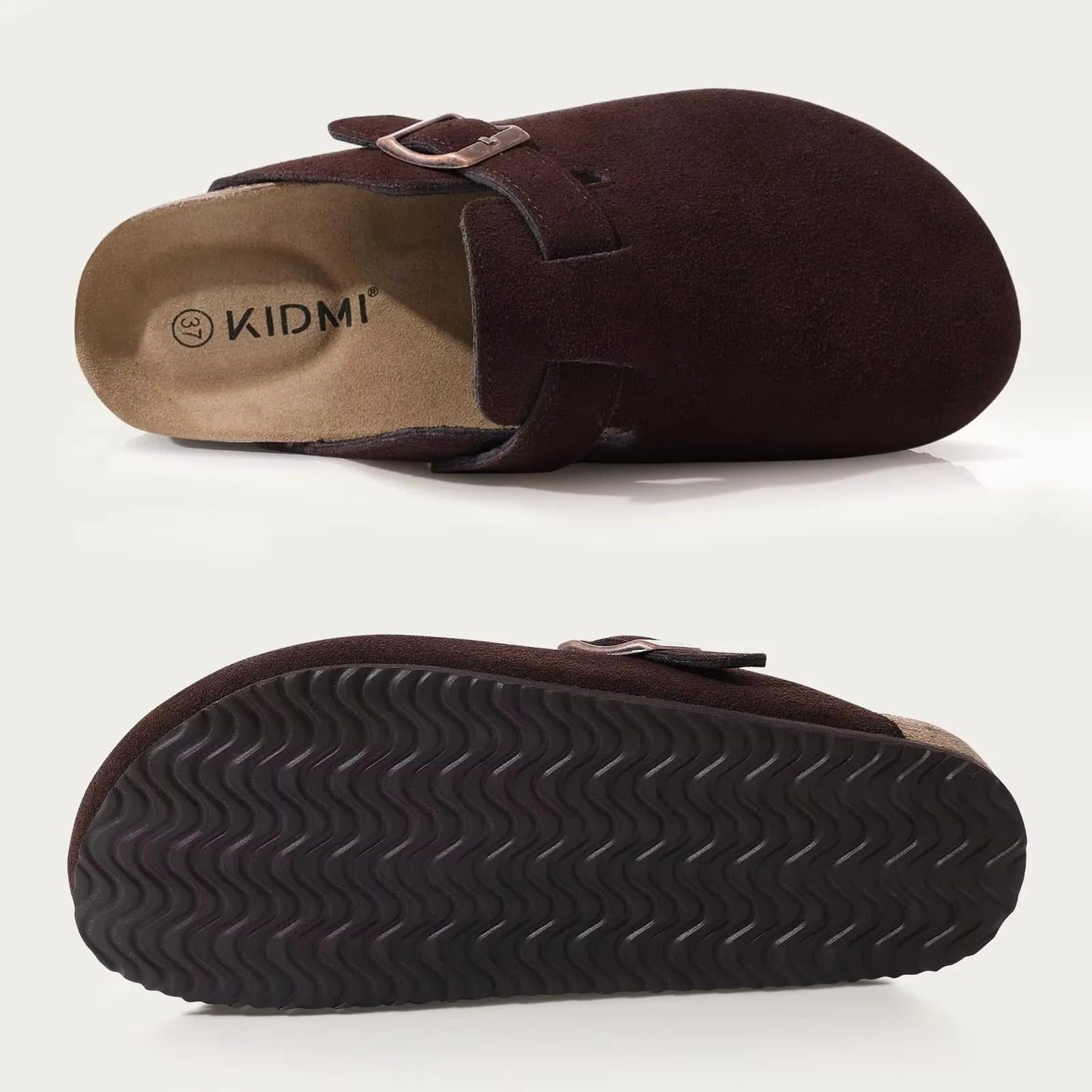 Asgard Women's Genuine Leather Clogs Soft Cork Footbed Cow Suede Mules With Adjustable Strap Fashion Comfort Slip on Slippers