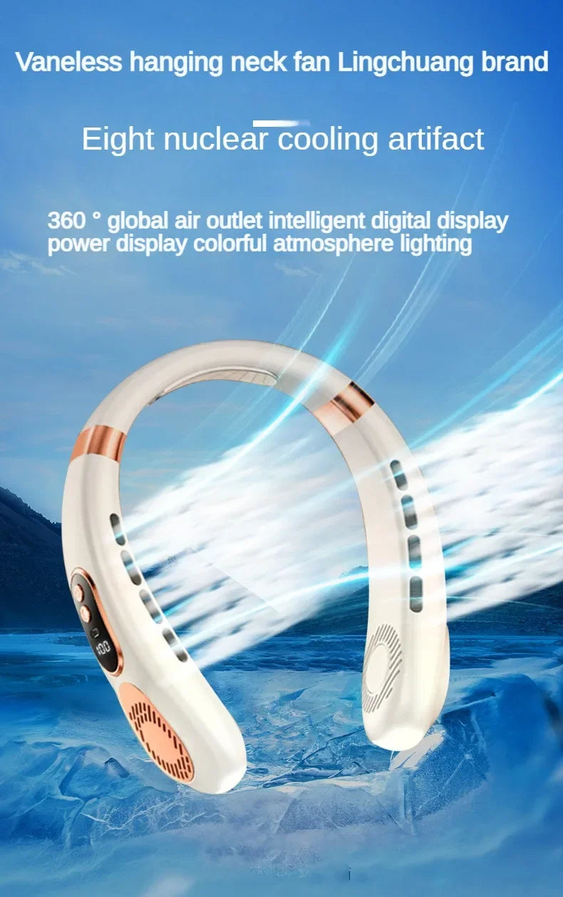 Personal Fan with LED Indicator, USB-C Charging, Long-Lasting 4000mAh Battery, Hands Free Bladeless Fan with 5 Adjustable Speeds