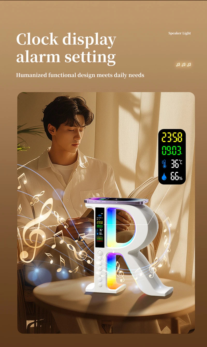 Lenovo Bluetooth Speaker Wireless Charger Multifunctional Color Atmosphere RGB Desk Clock Nightlight LED Digital Clock Plug Card