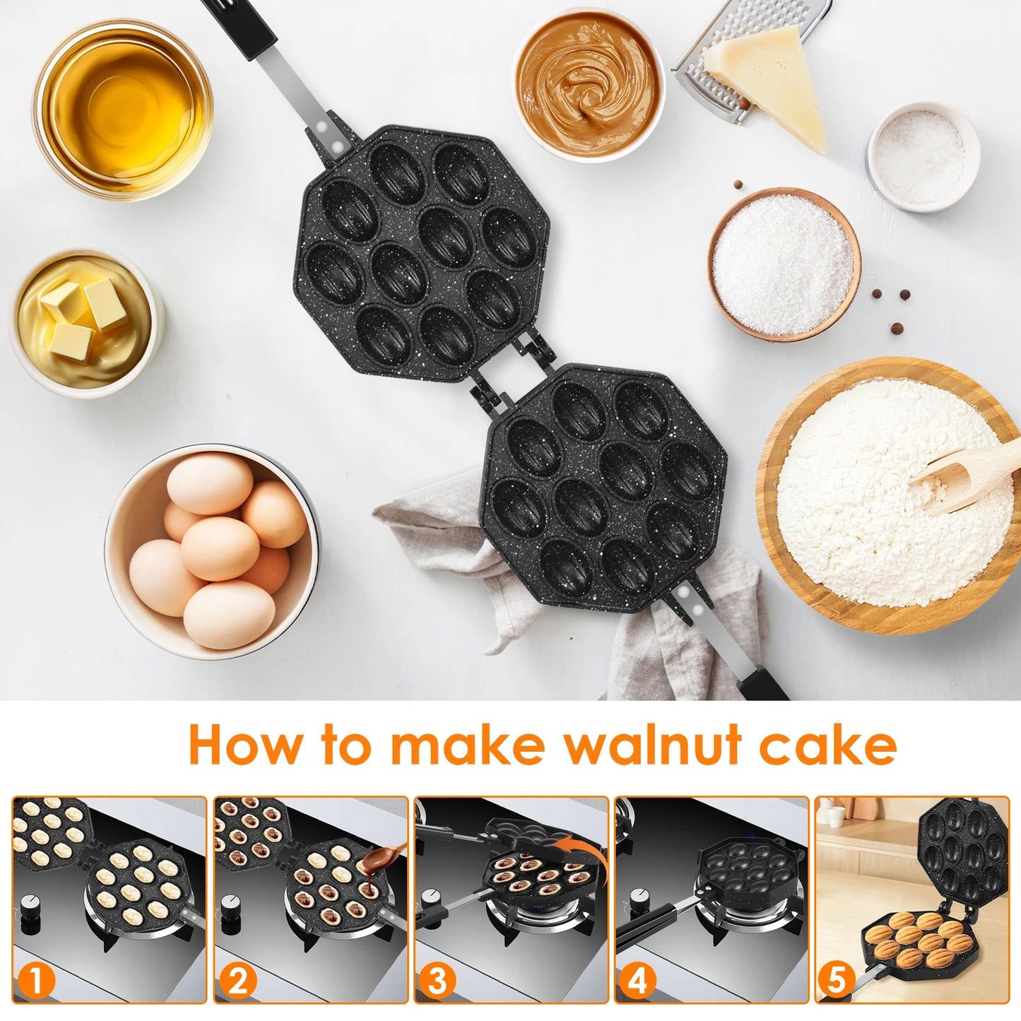 Walnut Cookie Mold Aluminum Alloy Walnut Cookie Maker Mould Nonstick Cook Making Tool with Handle for Baking Kitchen Accessories