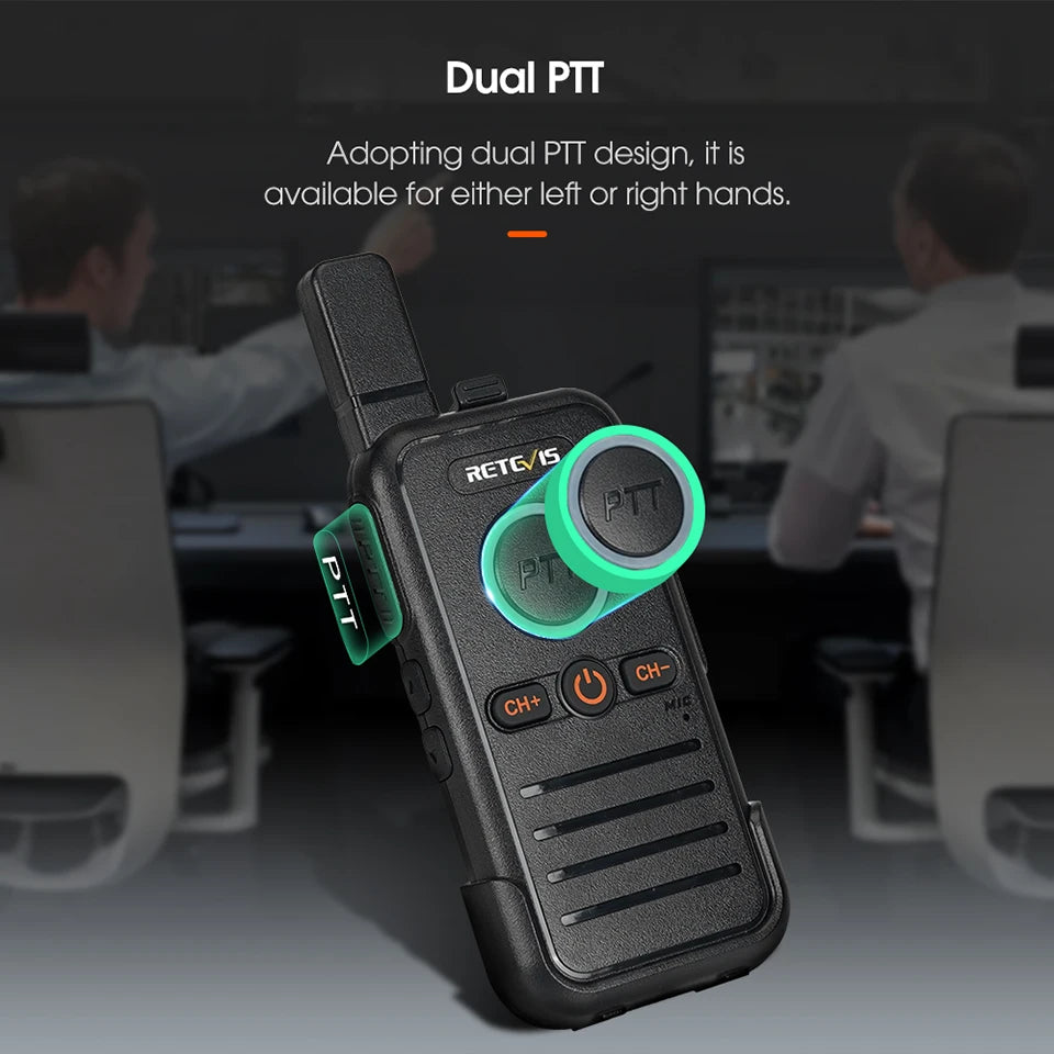 Retevis RB645 Walkie Talkie Dual PTT Professional Walkie-talkie Portable PMR446 Two Way Radio VOX USB C for Hotel Restaurant