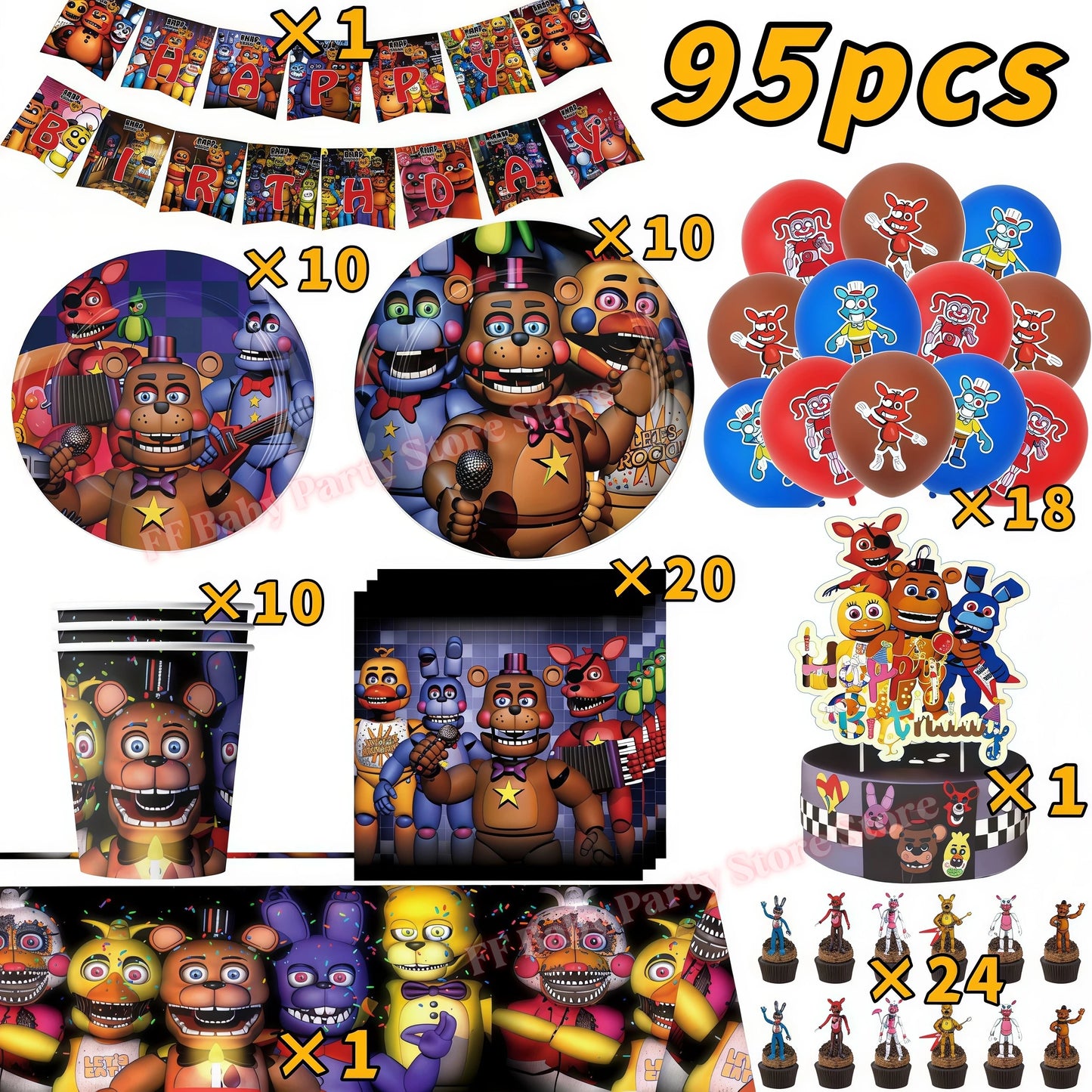 Five Nights Bear Birthday Party Decorations Plate Cup Backdrop Freddyed Balloon for Kids Party Favors FNAFs Event Supplies Gifts