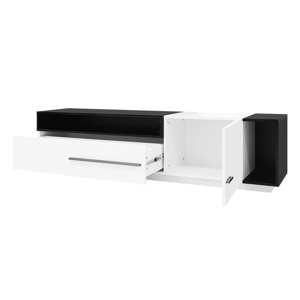 PINGGO 70 Inch High Gloss TV Stand, Entertainment Center for 60 to 70 Inch TVs with 2 Closed Storage Spaces,Living Room TV Stand