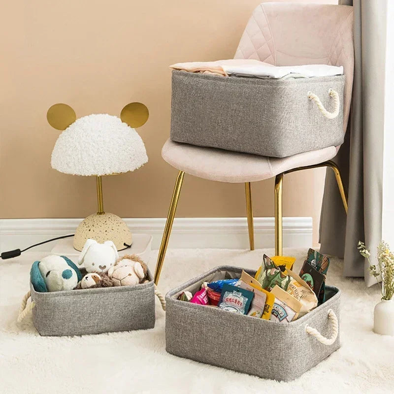 Folding Linen Fabric Storage Basket Multi-functional Sundries Storage Bag with Handle Organizer Box for Underwear Sock Baby Toys