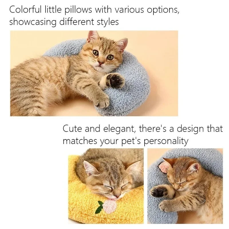 Pet Pillow for Cats and Dogs Soft Plush Thick Filling Cervical Support Hypoallergenic Washable Cover Deep Sleep U-shaped Cat And