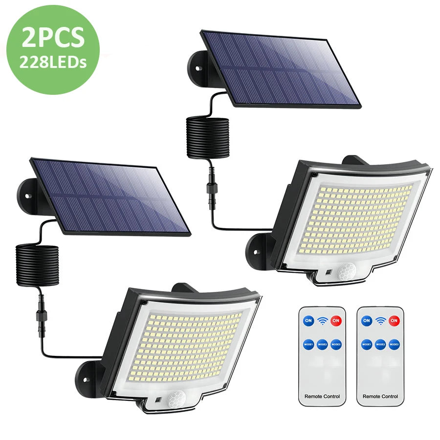 LED Solar Lights 228/328 Outdoor PIR Motion Sensor Wall Lamp IP65 Waterproof Street Light with Remote for Garden Lighting