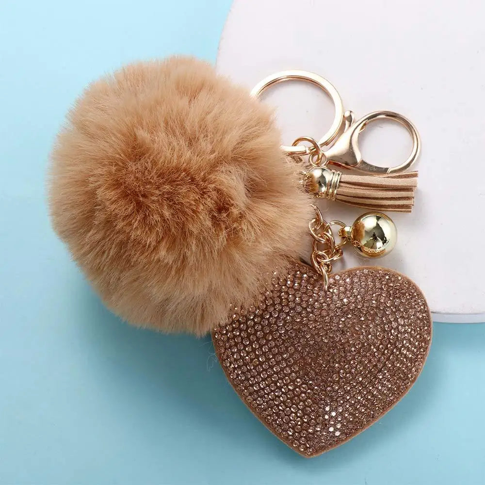 Fashion for Women's Bags Girls Ornaments Packaging Decoration Pompom Keychains Rhinestone Heart Bag Pendant Rhinestone Keyrings