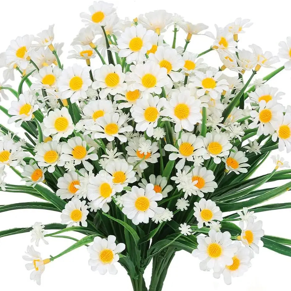Artificial Daisies Flowers Outdoor UV Resistant Fake Foliage Plants Shrubs for Window Box Hanging Farmhouse Indoor Outside Decor