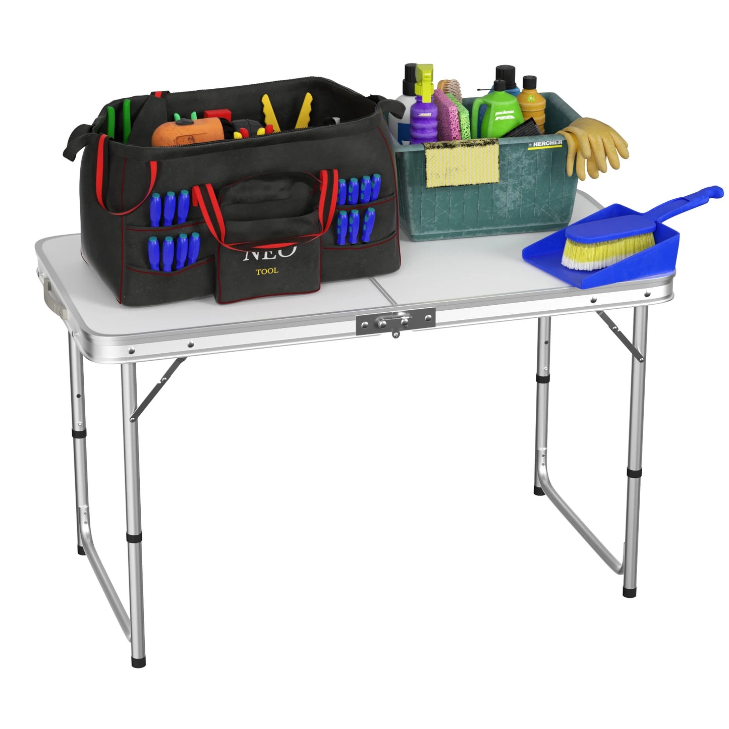 120cm Aluminium Folding Table - Portable Lightweight Camping With Extra Strength Trestle Design, Power Coated Adjustable Height