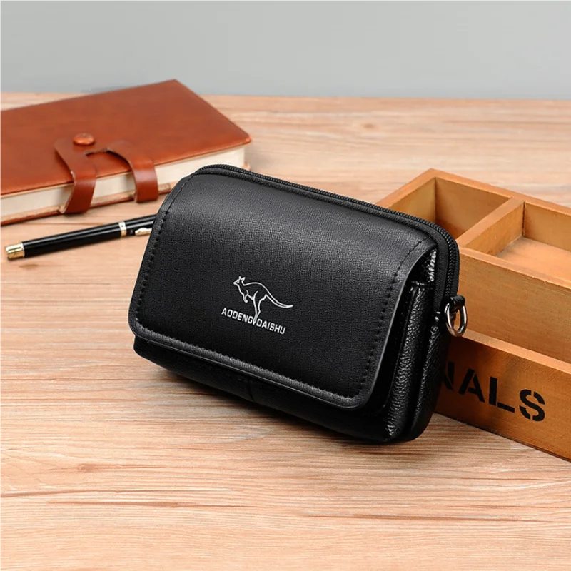 Leather Fashion Phone Pouch Belt Bag Shoulder Crossbody Waist Pack Vintage Outdoor Multi-function Mens Leisure Hanging Waist Bag
