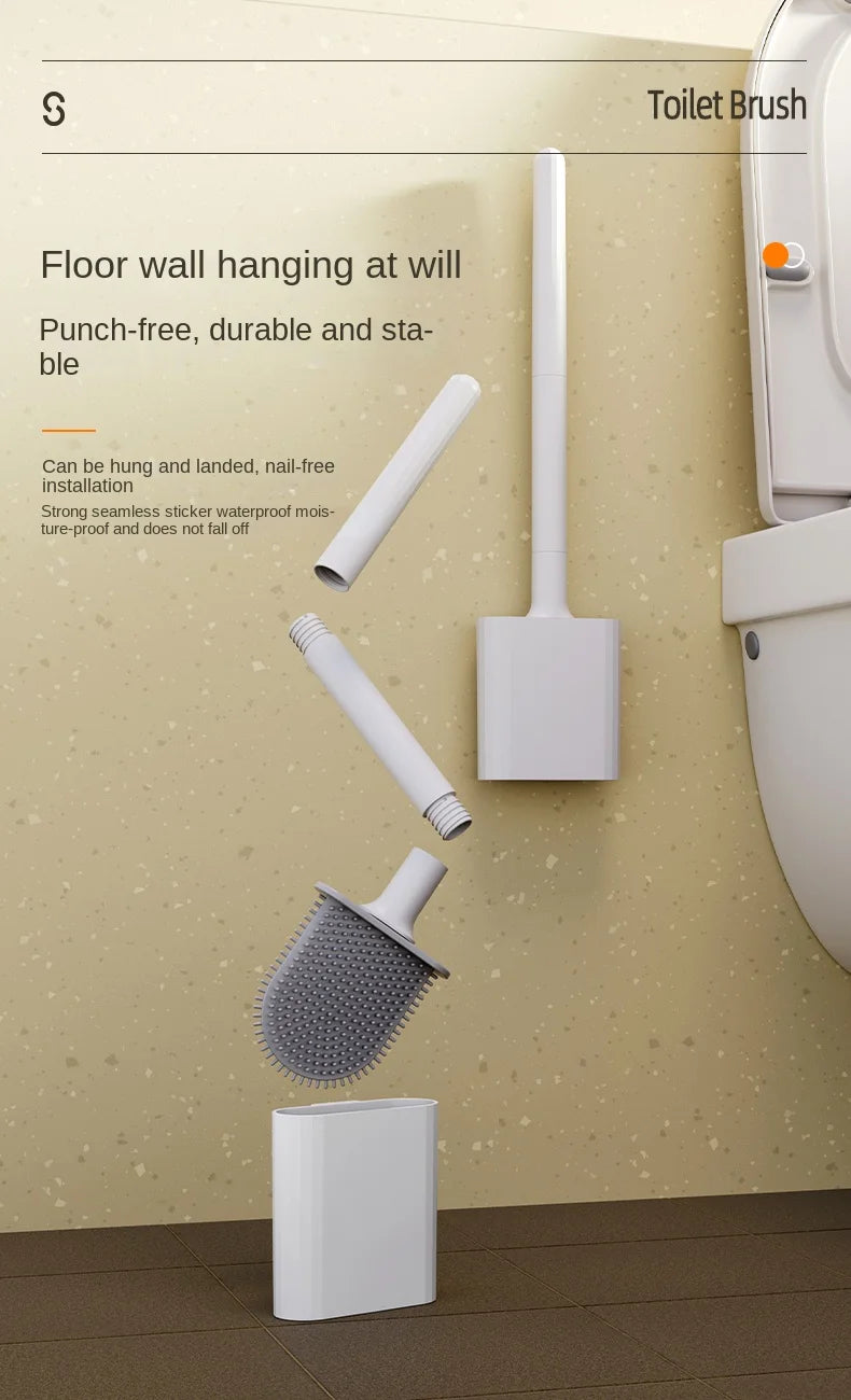 1 mini silicone toilet brush set, wall mounted and standing dual-purpose, soft silicone brush, easy to clean toilet corners