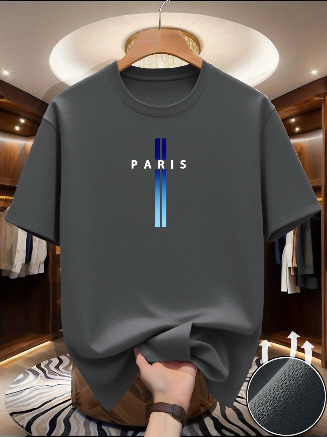Men's Summer Exercise Blue/white gradient print T-shirts High Grade Breathable Quick Dry Short Sleeved Top Marathon Gym Fitness