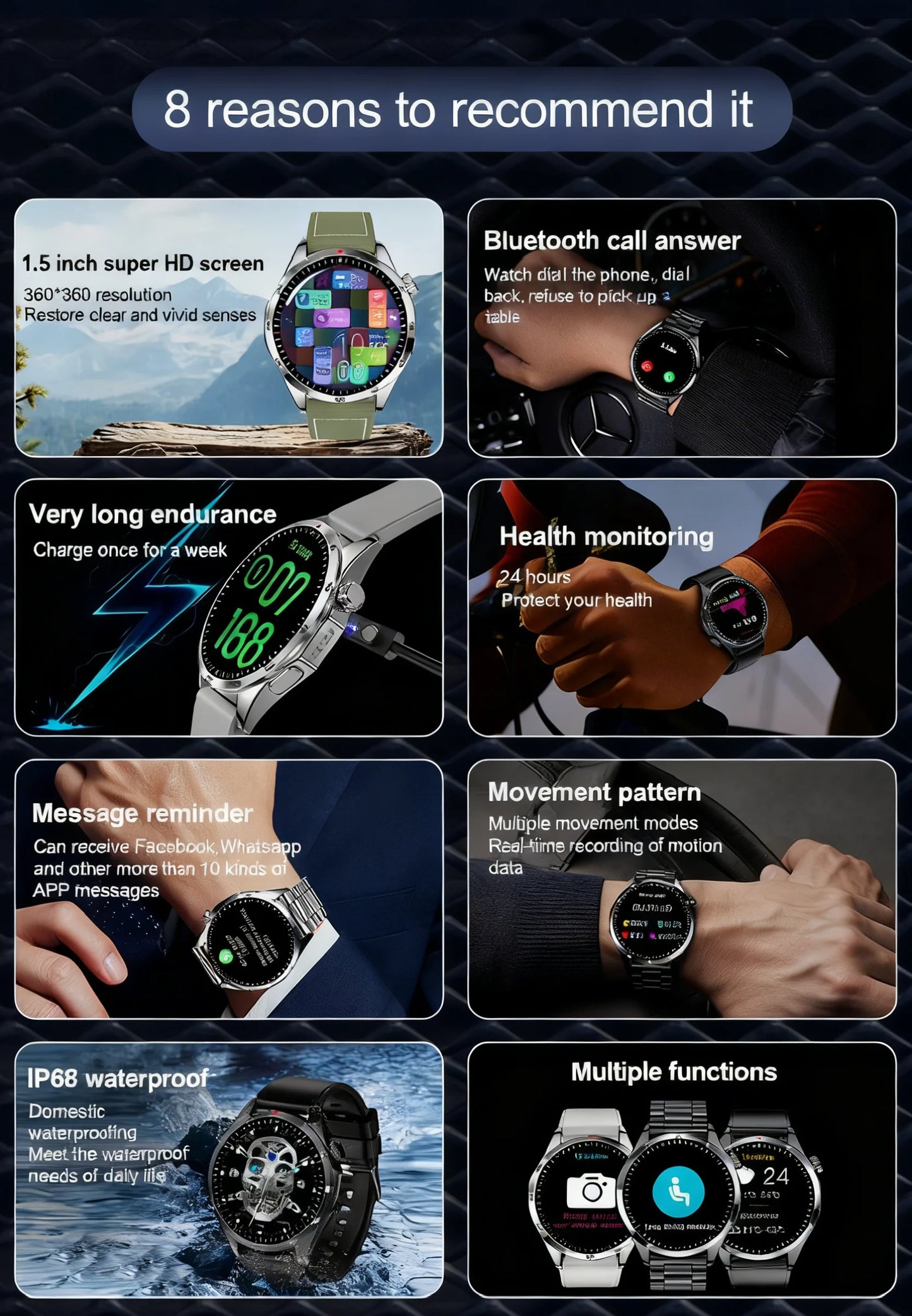 LEMFO Smart Watches For Men Women 1.5" 360*360 HD Screen 330mAh Battery Heart Rate Sleep Health Bluetooth Call  Watches For Man