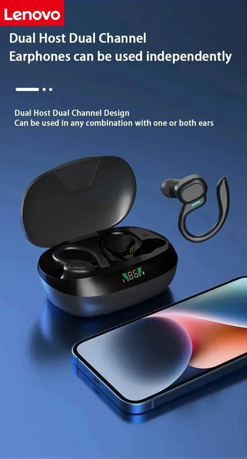 Lenovo Original Sports Wireless Earphones Ear Hanging Running Bluetooth Earphones Digital Display Noise Reduction Earphones