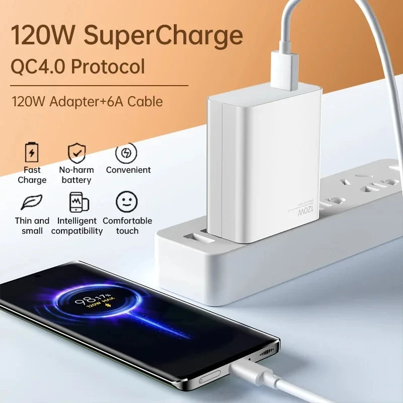 Oiginal 120W Charger Turbo Fast Charge Eu/Us Hypercharge Adapter for Xiaomi Redmi Note 11 12 13 Pro Plus 5G Mi 14 13 13T Cable