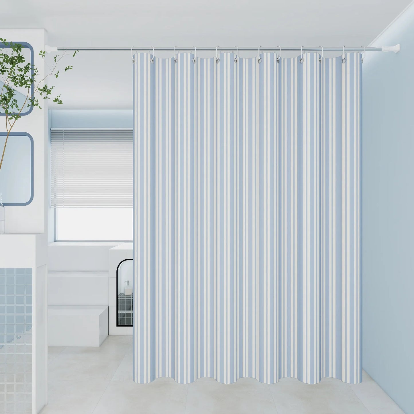 The classic blue and white striped dry-wet separation partition shower curtain is suitable for various decoration styles