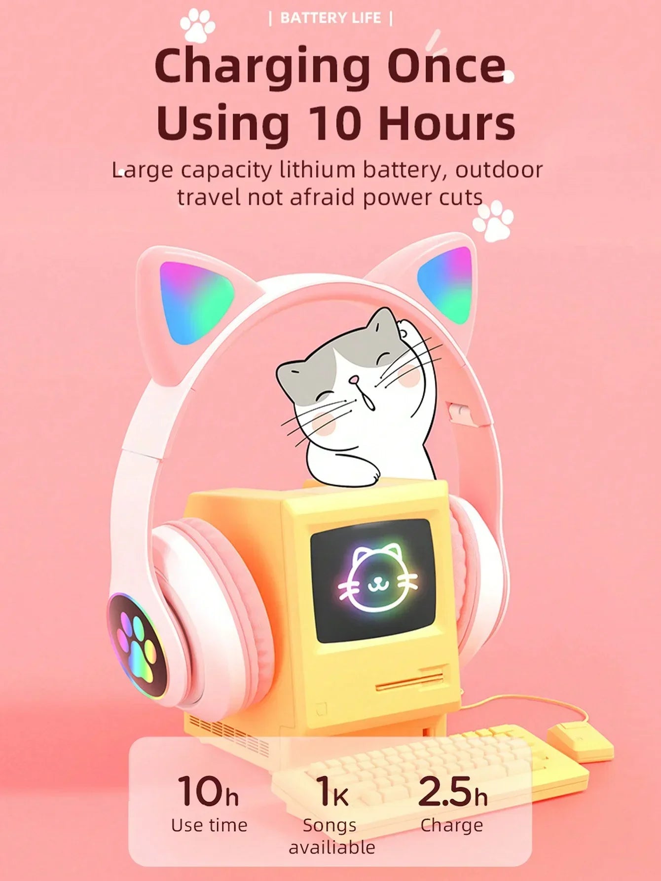 New Cute Cat Wireless Headphones RGB Cute Cat Ears Headset With Microphone Noise Cancelling Kid Stereo Music Children's Gifts
