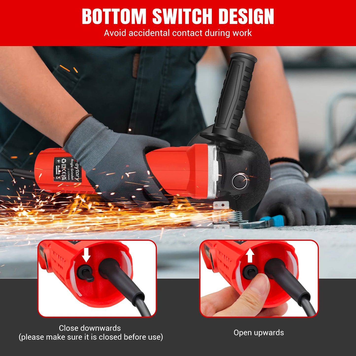 DayPlus 115mm Angle Grinder 4.5 inch 240V 5000W 12000rpm Electric Grinding Sander Corded for Metal,Tile Cutting Polishing M14